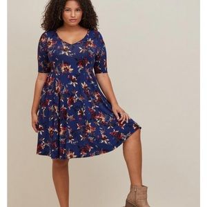 Blue, floral skater dress with pockets